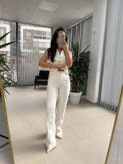 Cr 4014 Gabardin Yelekli Ekru Takım