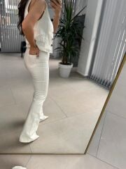 Cr 4014 Gabardin Yelekli Ekru Takım