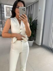 Cr 4014 Gabardin Yelekli Ekru Takım