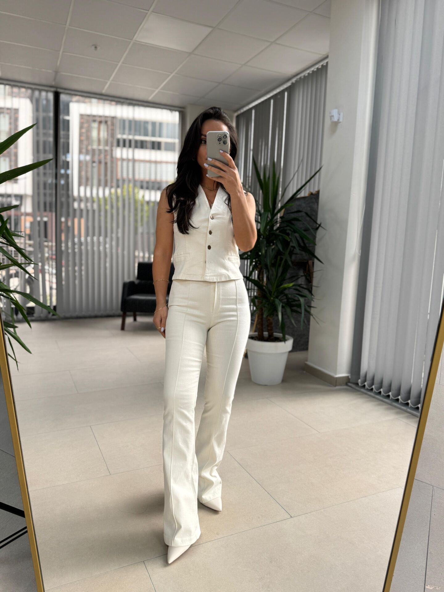 Cr 4014 Gabardin Yelekli Ekru Takım