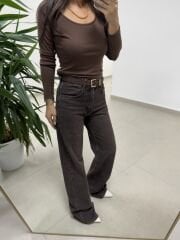 Spt 488 A. Kahve Yıkamalı Palazzo Pantolon