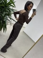 Spt 488 A. Kahve Yıkamalı Palazzo Pantolon