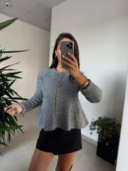 Dv 60985 Peplum Düğmeli Triko Gri Ceket Hırka
