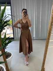 Mng Askılı Kahve Gömlek Elbise