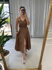 Mng Askılı Kahve Gömlek Elbise