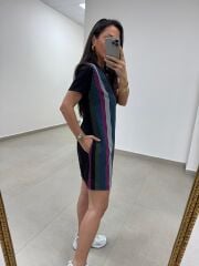 Ms Renk Geçişli  Crep Elbise
