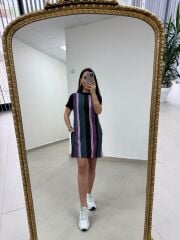 Ms Renk Geçişli  Crep Elbise