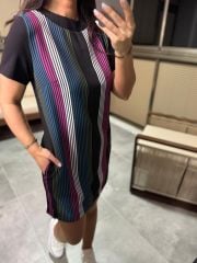 Ms Renk Geçişli  Crep Elbise