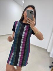 Ms Renk Geçişli  Crep Elbise