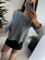 Dv 60985 Peplum Düğmeli Triko Gri Ceket Hırka