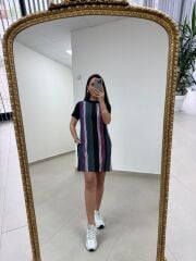 Ms Renk Geçişli  Crep Elbise