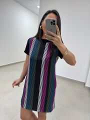 Ms Renk Geçişli  Crep Elbise
