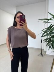Po 2878 Oversize Dökümlü İnce Triko Vizon Bluz