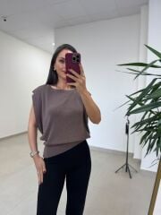 Po 2878 Oversize Dökümlü İnce Triko Vizon Bluz