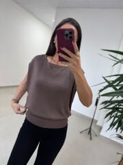 Po 2878 Oversize Dökümlü İnce Triko Vizon Bluz
