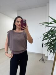 Po 2878 Oversize Dökümlü İnce Triko Vizon Bluz