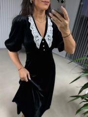 My 3628 Lace Collar Velvet Dress