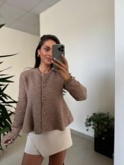 Dv 60985 Peplum Düğmeli Triko Vizon Ceket Hırka