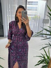 My 3154 Mor Çiçek Desenli Elbise