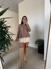 Dv 60985 Peplum Düğmeli Triko Vizon Ceket Hırka