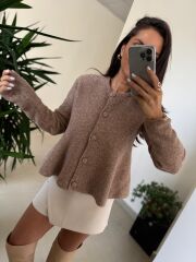 Dv 60985 Peplum Düğmeli Triko Vizon Ceket Hırka