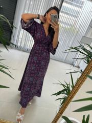 My 3154 Mor Çiçek Desenli Elbise