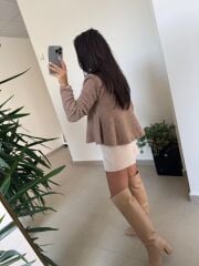 Dv 60985 Peplum Düğmeli Triko Vizon Ceket Hırka