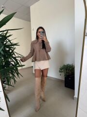 Dv 60985 Peplum Düğmeli Triko Vizon Ceket Hırka