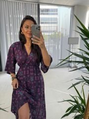 My 3154 Mor Çiçek Desenli Elbise