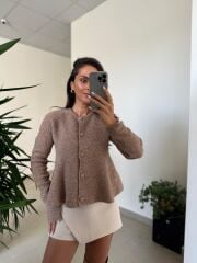 Dv 60985 Peplum Düğmeli Triko Vizon Ceket Hırka