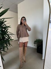 Dv 60985 Peplum Düğmeli Triko Vizon Ceket Hırka