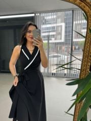 Ms Linen White Piping Transitional Black Dress XL