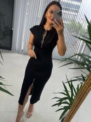 Ms Fermuarlı Siyah Kalem Elbise