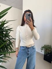 Dv 10686 Dik Yaka Çıt Çıtlı Ekru Triko