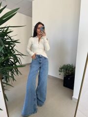 Dv 10686 Dik Yaka Çıt Çıtlı Ekru Triko