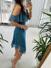 Mc 5781 Orange Polka Dot Chiffon Dress with Rope Straps