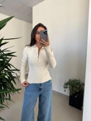 Dv 10686 Dik Yaka Çıt Çıtlı Ekru Triko