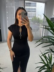Ms Fermuarlı Siyah Kalem Elbise