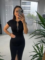 Ms Fermuarlı Siyah Kalem Elbise