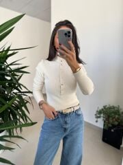 Dv 10686 Dik Yaka Çıt Çıtlı Ekru Triko
