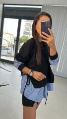 Dr Tasarım Mavi Çizgili Yan Bağlamalı Sweat