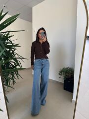 Spt 827 Mavi Yüksek Bel  Baggy Jean Pantolon