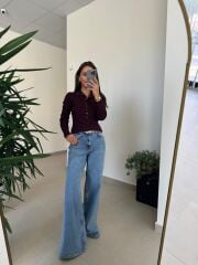 Spt 827 Mavi Yüksek Bel  Baggy Jean Pantolon