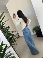 Spt 827 Mavi Yüksek Bel  Baggy Jean Pantolon