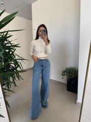 Spt 827 Mavi Yüksek Bel  Baggy Jean Pantolon