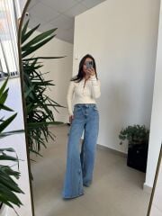 Spt 827 Mavi Yüksek Bel  Baggy Jean Pantolon