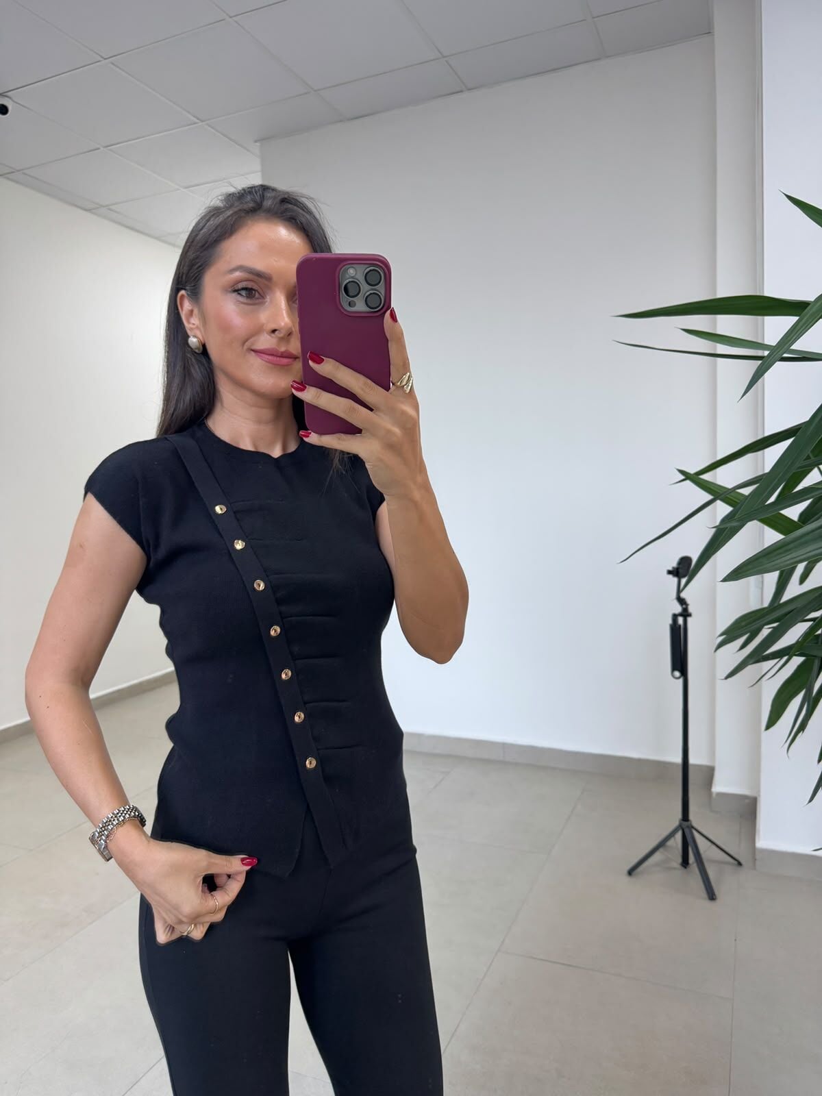 Po 2745 Elit İplik Çapraz Düğmeli T Kol Siyah Triko