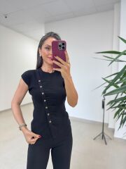 Po 2745 Elit İplik Çapraz Düğmeli T Kol Siyah Triko