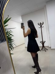 Bh Zr 0140 Pile Detaylı Yelek Görünümlü Siyah Elbise