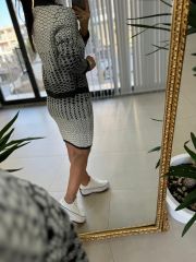 Beyaz Siyah Geçişli Triko Takım